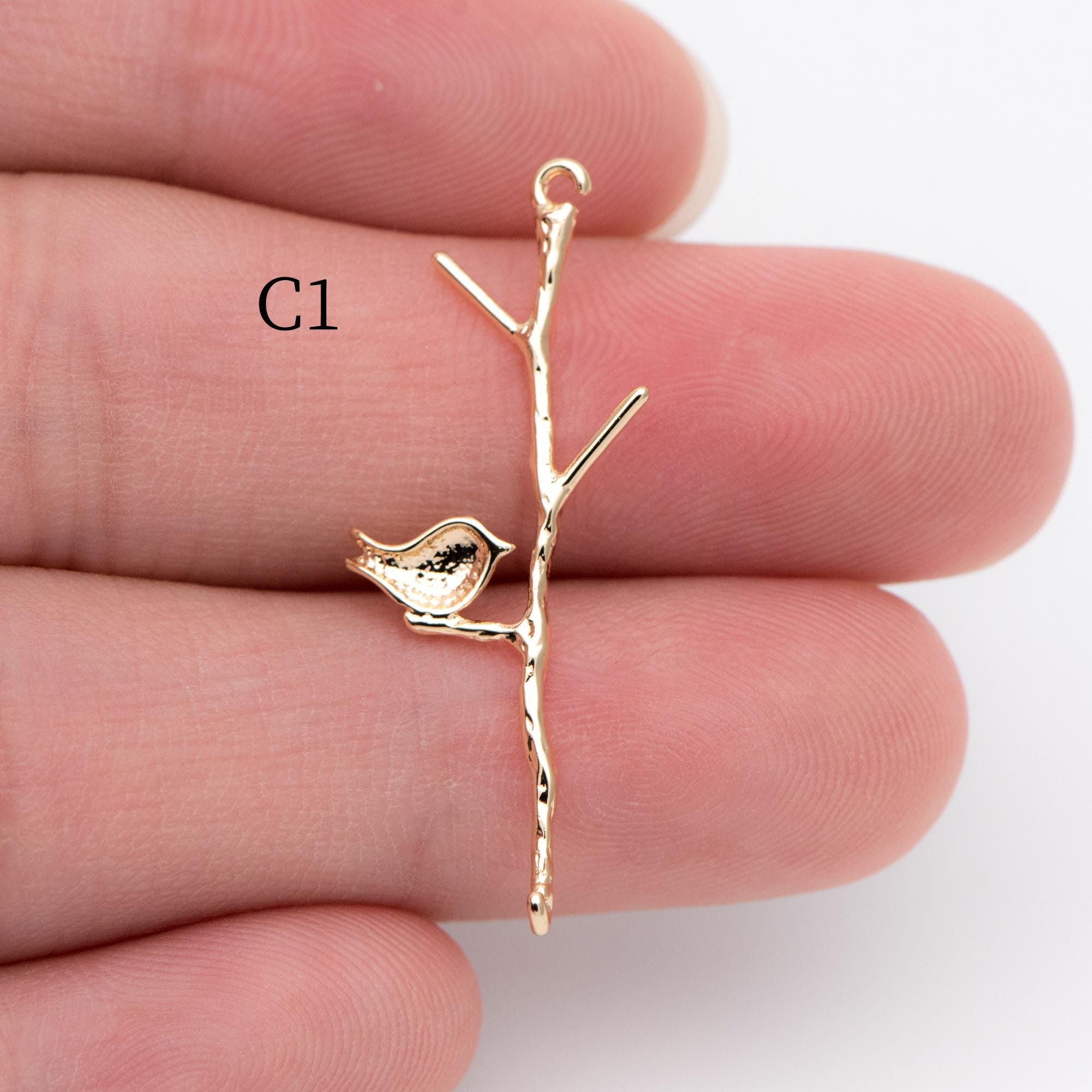 10pcs Gold/ Silver Tone Branch Connectors , Real Gold/ Rhodium plated Brass, Branch Pendants with Two Loops (GB-3622)